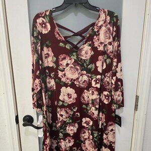 Stitch Fix Maroon Floral V-Neck Dress 2X NWT | Buttery Soft + Flowy Fit